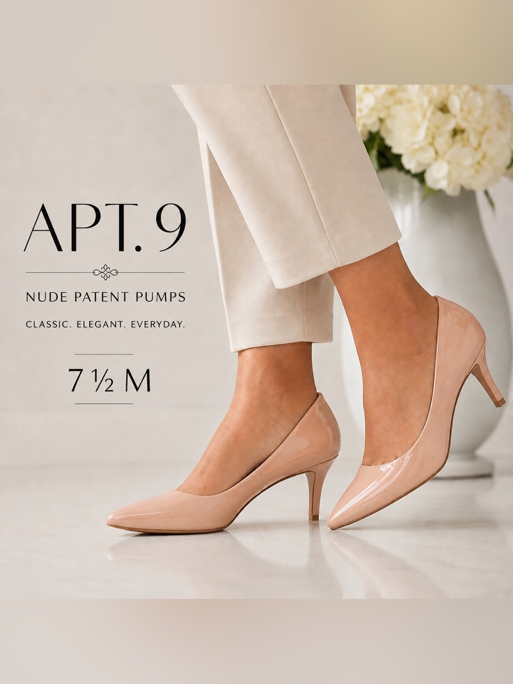 APT. 9 Nude Patent Leather Pointed Toe Pumps Heels Women’s Size 7.5 M
